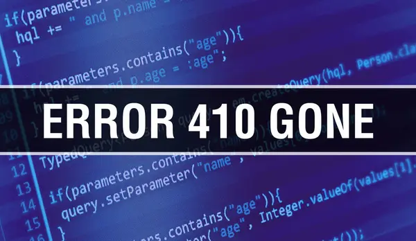 Fout 410 verdwenen tekst geschreven op programmeercode abstract techno — Stockfoto